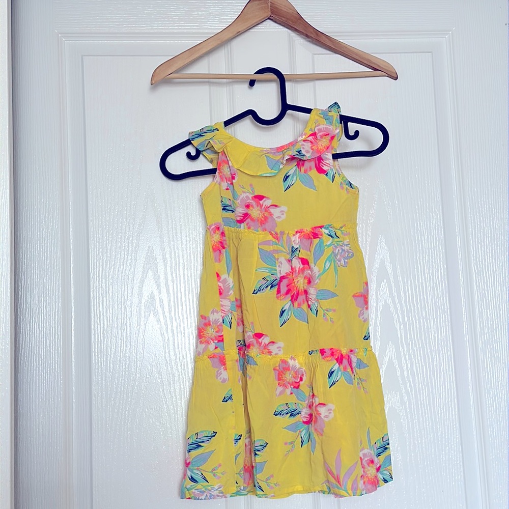 yellow and pink oshkosh dress with flowers for kids